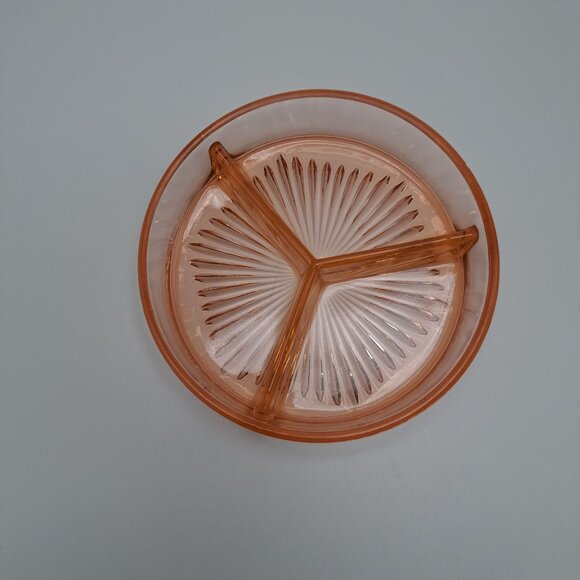 Vintage Pink Depression Glass 3 Section Divided Candy Nut Dish - Picture 2 of 16